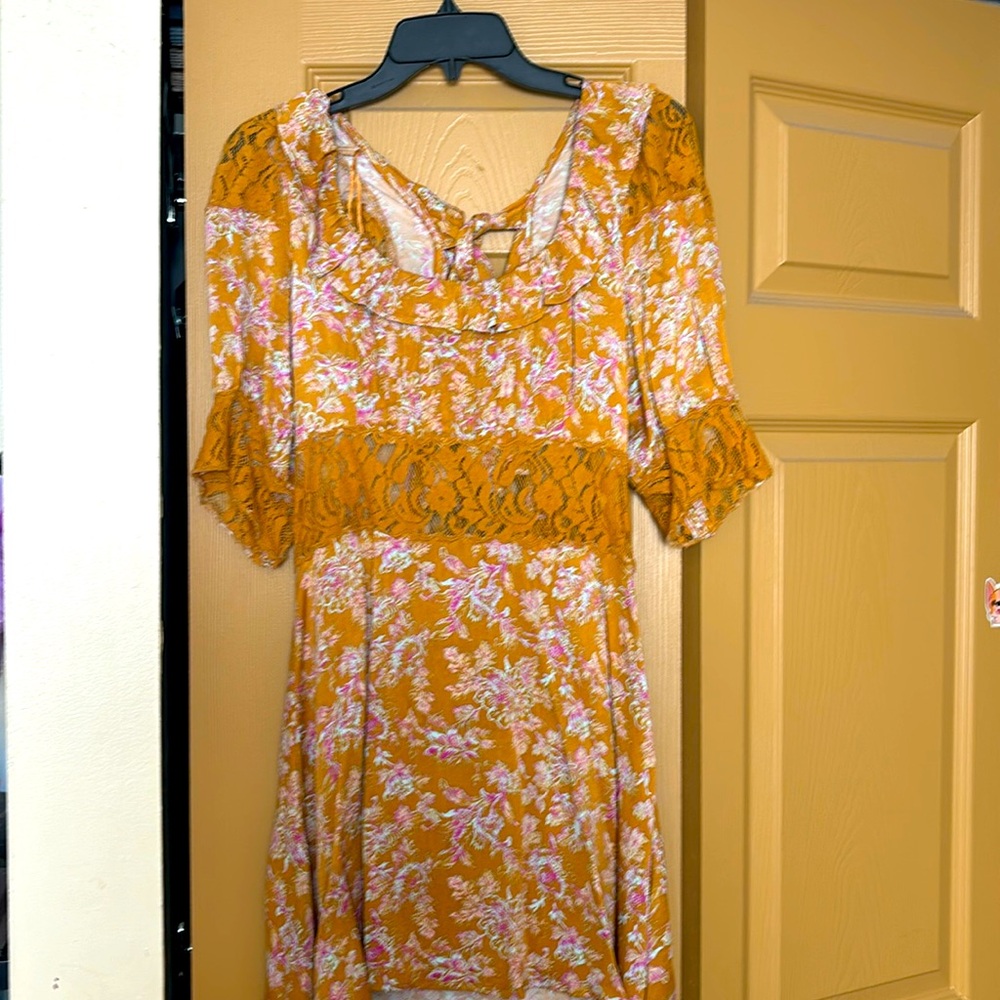 Free People Lucie Mini  Floral Ruffle Bow Romantic Dress Cottagecore Retail $128